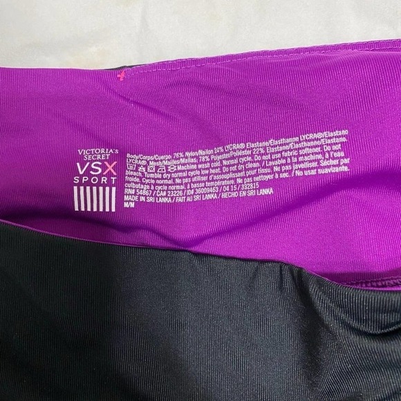 Victoria's Secret Cropped Color Block Black/Pink/Grey/Pink Mesh Leggings-Med - Picture 4 of 4